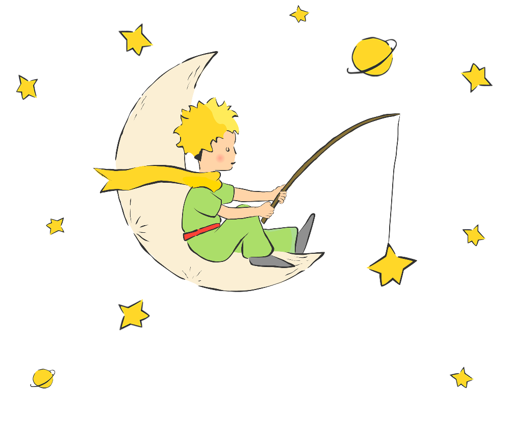  Illustrazione del piccolo principe con luna e stelle