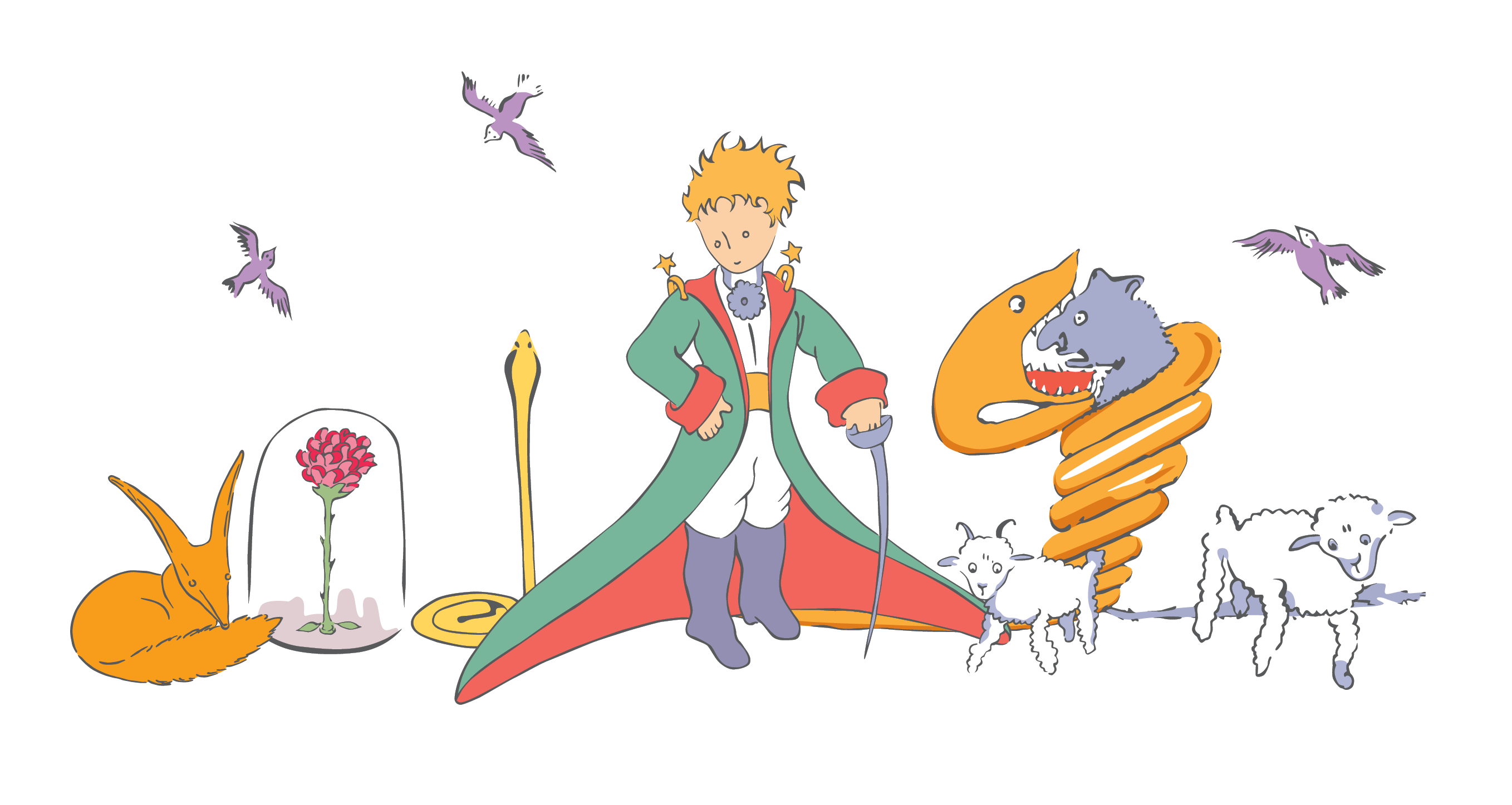  Illustrazione del piccolo principe con i personaggi della storia